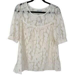 NWT Gap Womens Sheer Floral Lace Short Sleeve Blouse Top Ivory Sz Large Femini e